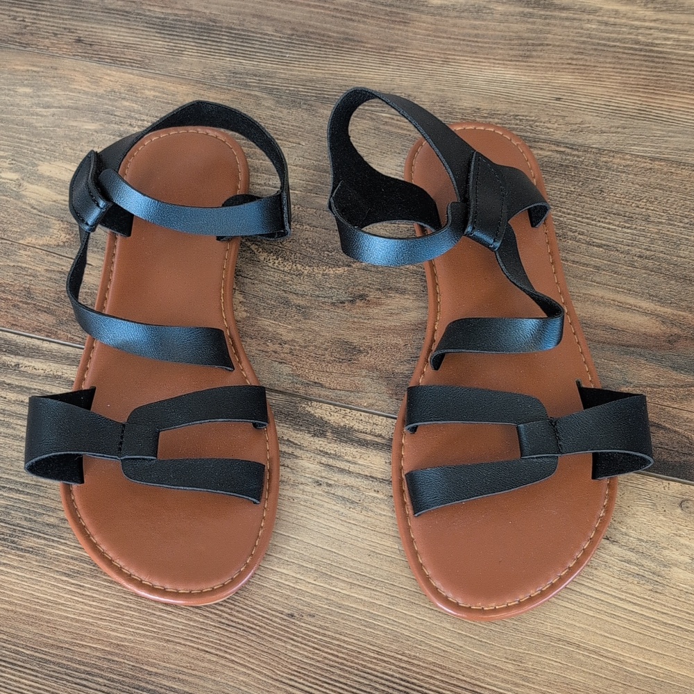 Black Brown Women's Flat Strappy Sandals 43            AB108